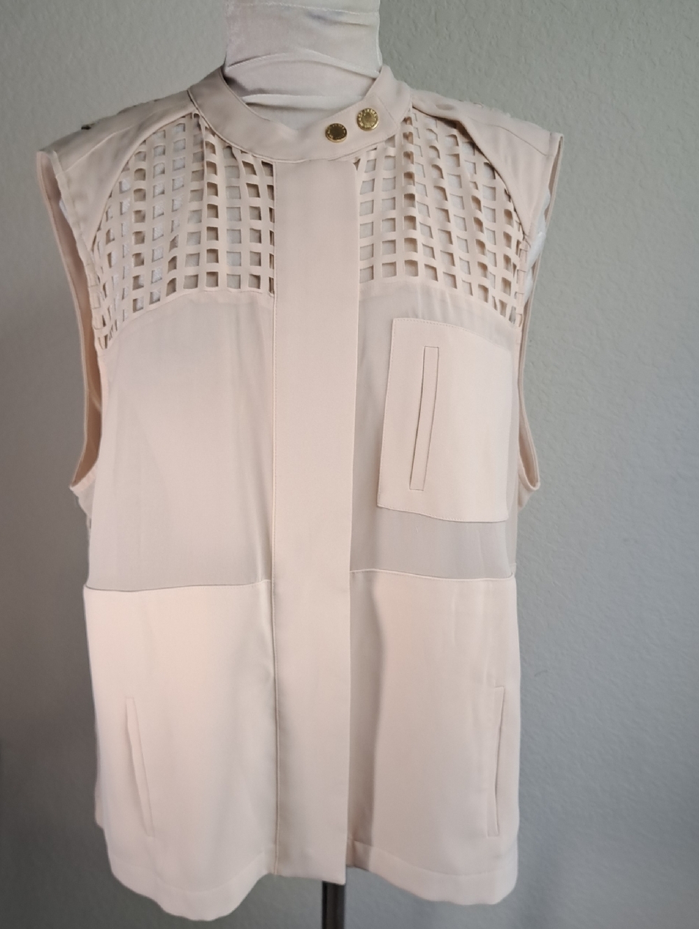 Chico’s Black Label Women’s Vest Lattice Laser Cut Sleeveless Cream Zipper XL